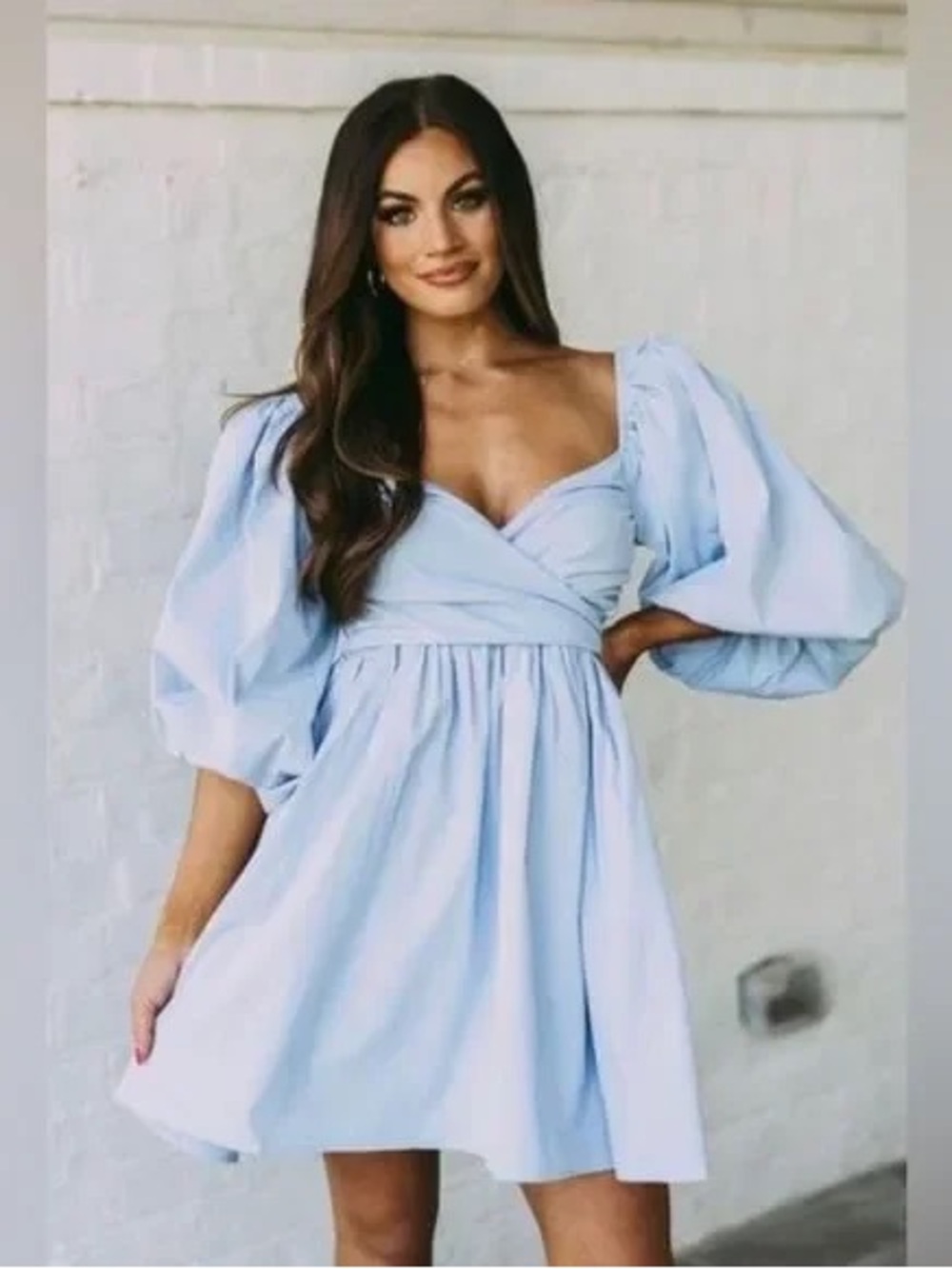 Fore light blue puff sleeve babydoll dress